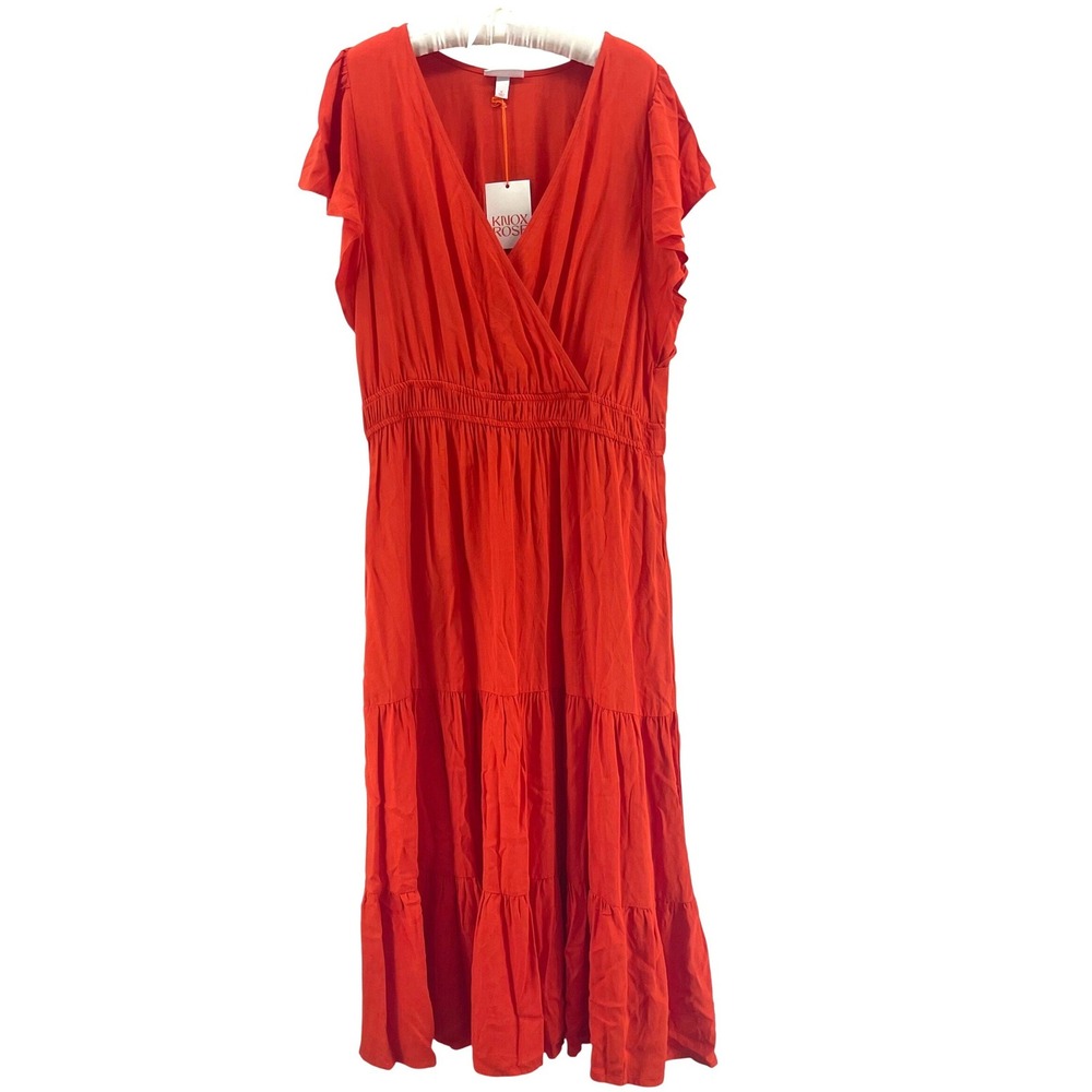 Knox Rose Orange Maxi Dress XL Tiered Smocked Boho Flutter Sleeve Drape NWT